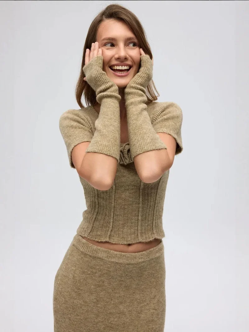 MAI Ribbed Knit Two-Piece Set with High-Waist Skirt