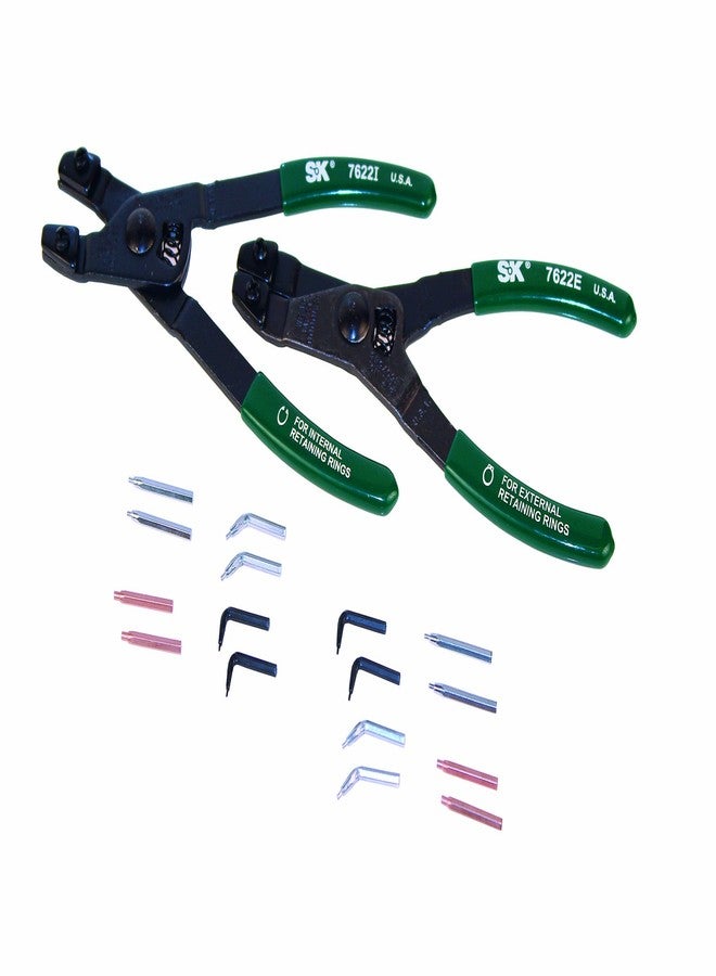 SK Tools USA 2 Piece Replaceable Tip Snap Ring Pliers Set: Internal & External Pliers with 8 Set of Tips | 7622 - Image 1