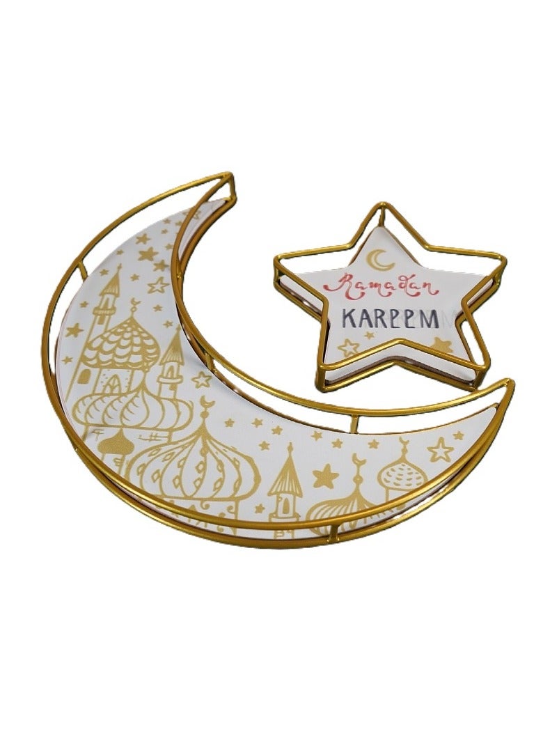 Y&D 2 Pcs Moon Star Shape Eid Ramadan Serving Tray Home Craft Ornaments - Image 1