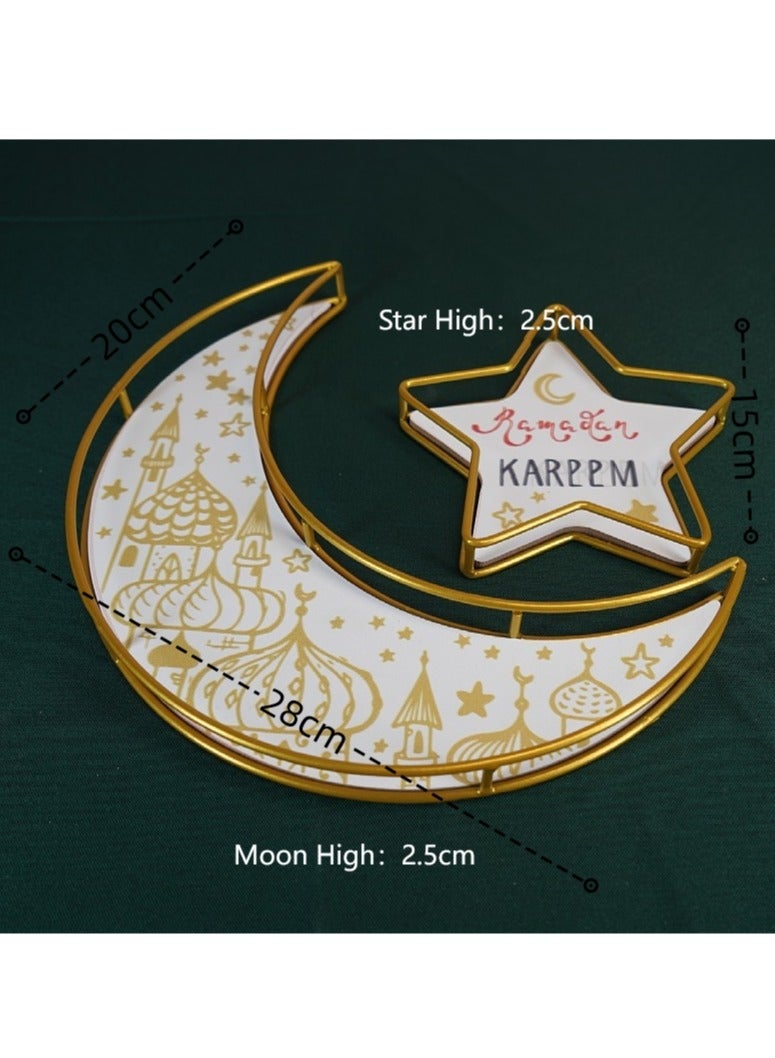 Y&D 2 Pcs Moon Star Shape Eid Ramadan Serving Tray Home Craft Ornaments - Image 2