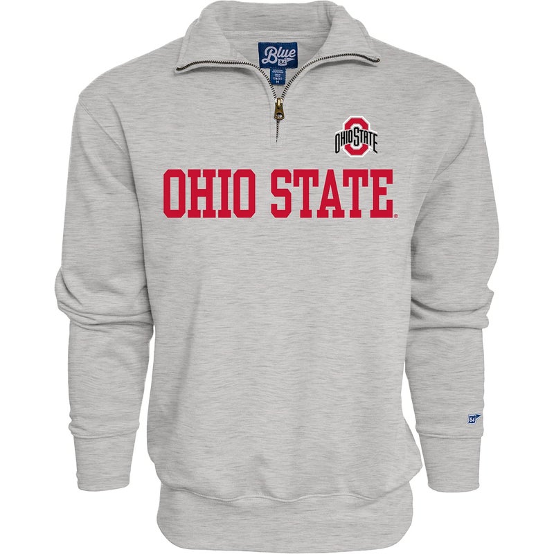 Blue 84 Men's Ohio State Buckeyes Quarter Zip Sweatshirt Grey, Grey, Large - Image 1