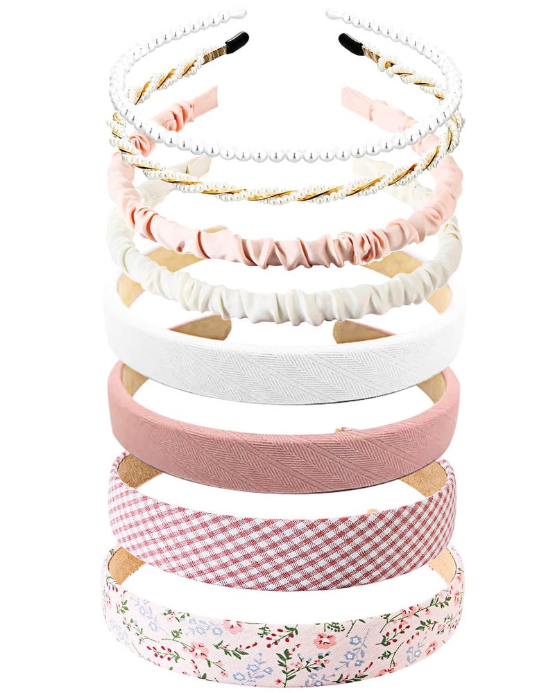 JELIEE Headbands For Women Girls 8 Pcs Fashion Wide Floral Padded Headband Cute Pearl Headband Hair Bands Accessories(Pink & White) - Image 1