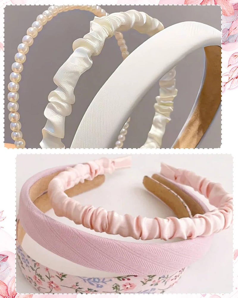 JELIEE Headbands For Women Girls 8 Pcs Fashion Wide Floral Padded Headband Cute Pearl Headband Hair Bands Accessories(Pink & White) - Image 5