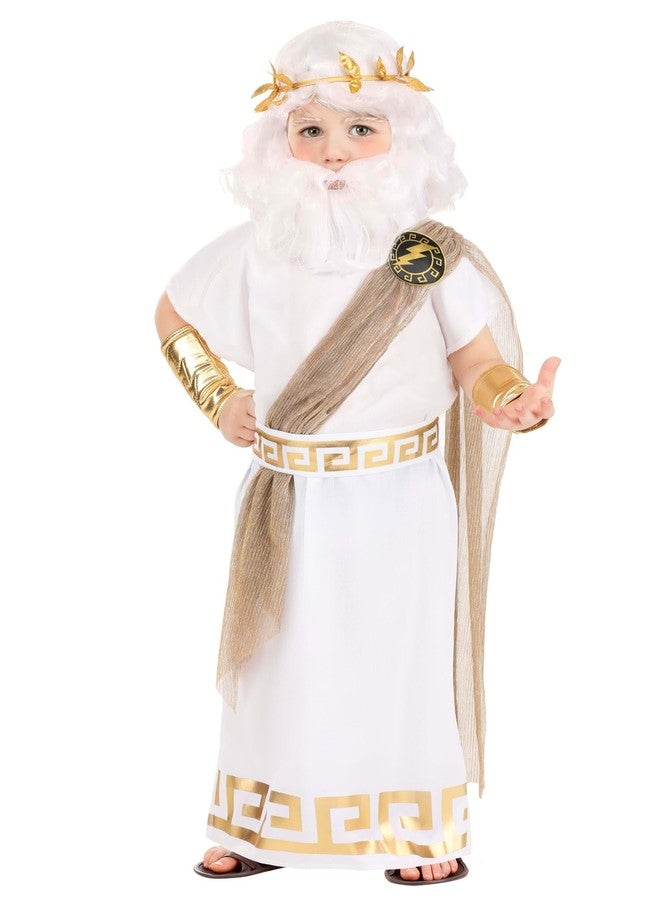 Fun Costumes Toddler Zeus Costume Boys Greek God Costume with White Greek Tunic & Accessories for Halloween Dress up 4T - Image 1