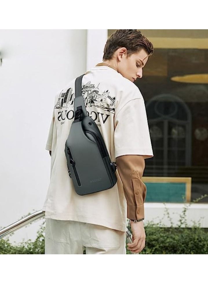WEIXIER Casual Chest Bag, Ultralight Sling Bag, Business Shoulder Bag with USB Charging Port for Men, Shoulder Bag, Outdoor Sports, Hiking, Cycling, Travel, Waterproof Polyester  - Image 2
