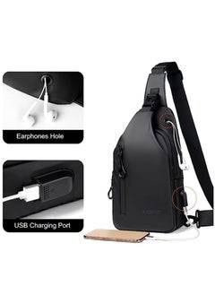 WEIXIER Casual Chest Bag, Ultralight Sling Bag, Business Shoulder Bag with USB Charging Port for Men, Shoulder Bag, Outdoor Sports, Hiking, Cycling, Travel, Waterproof Polyester  - Image 4
