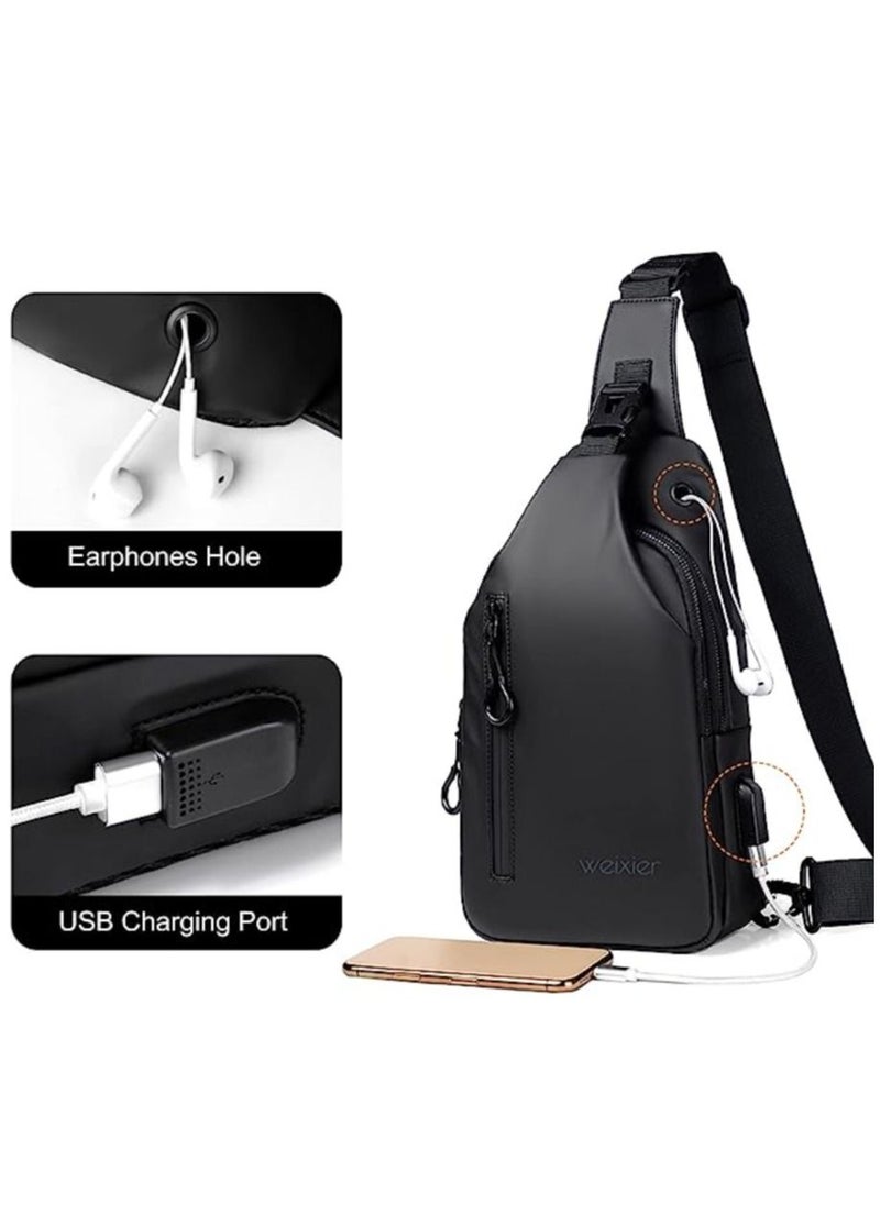 WEIXIER Casual Chest Bag, Ultralight Sling Bag, Business Shoulder Bag with USB Charging Port for Men, Shoulder Bag, Outdoor Sports, Hiking, Cycling, Travel, Waterproof Polyester  - Image 4