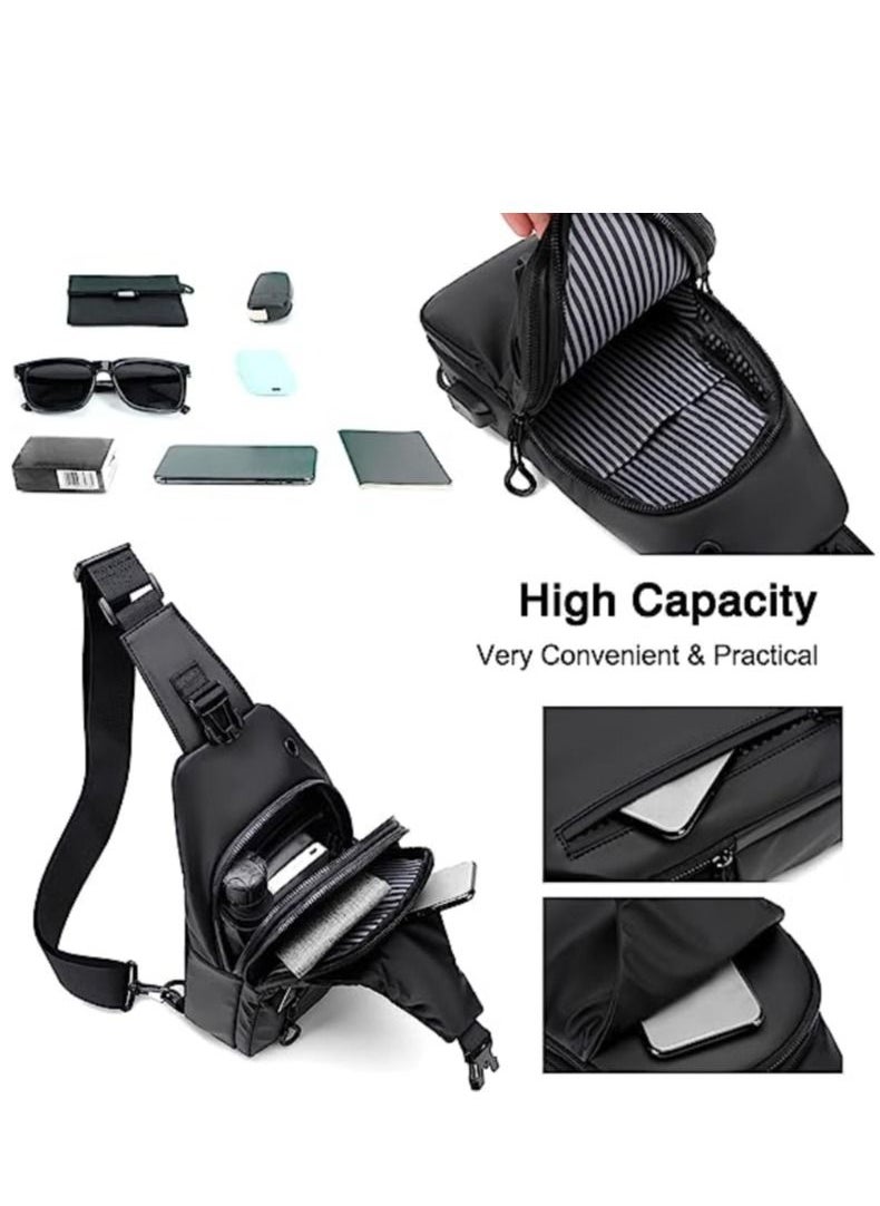 WEIXIER Casual Chest Bag, Ultralight Sling Bag, Business Shoulder Bag with USB Charging Port for Men, Shoulder Bag, Outdoor Sports, Hiking, Cycling, Travel, Waterproof Polyester  - Image 5