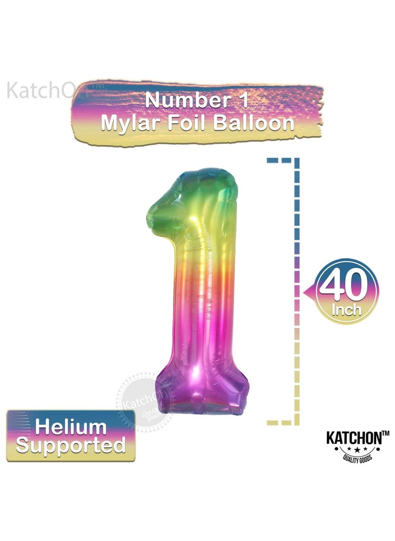 KATCHON - Jelly Rainbow Number 1 Balloon for 1st Birthday and Anniversary Party Decorations - Image 1
