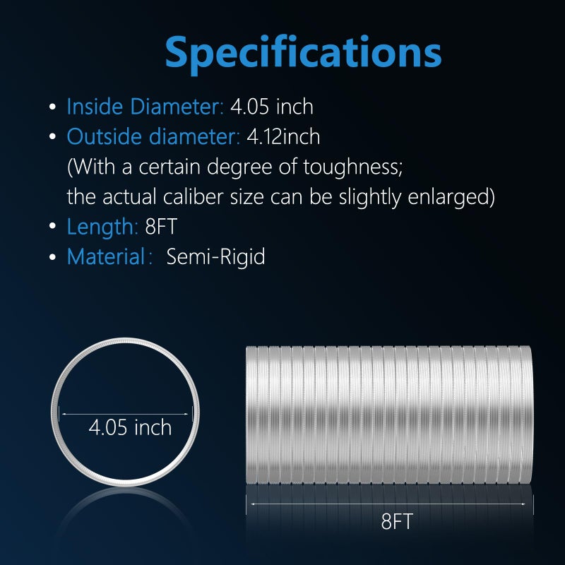 Hon&Guan 4-inch Semi Rigid Dryer Vent Hose, 8 Feet Flexible Aluminum Duct with 2 Clamps, and Aluminum Foil Tape - Image 5