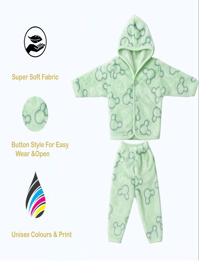 Infantbond by Fareto New Born Baby Winter Wear Hooded Shirt & Pyjama Set - Pack of 2 | 0-3 Months | Soft & Warm | Unisex (Colors May Vary) Multicolour - Image 3