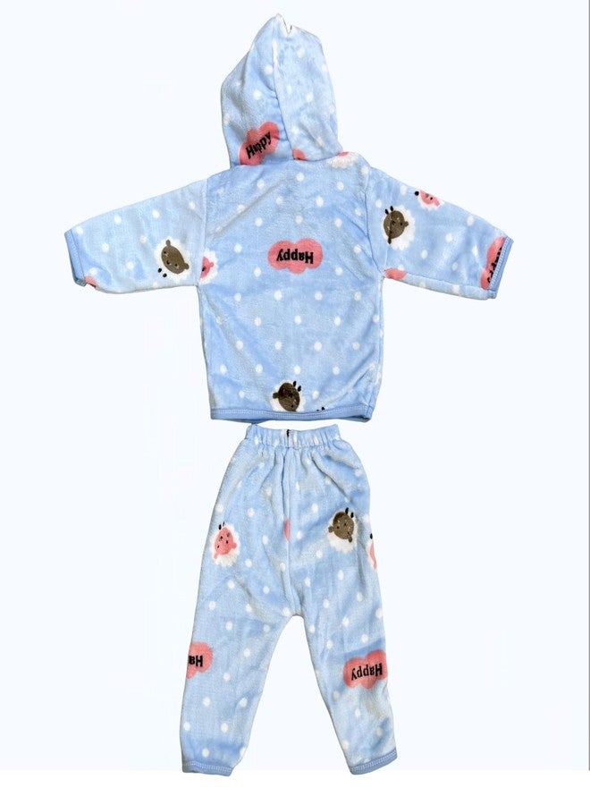 Infantbond by Fareto New Born Baby Winter Wear Hooded Shirt & Pyjama Set - Pack of 2 | 0-3 Months | Soft & Warm | Unisex (Colors May Vary) Multicolour - Image 5