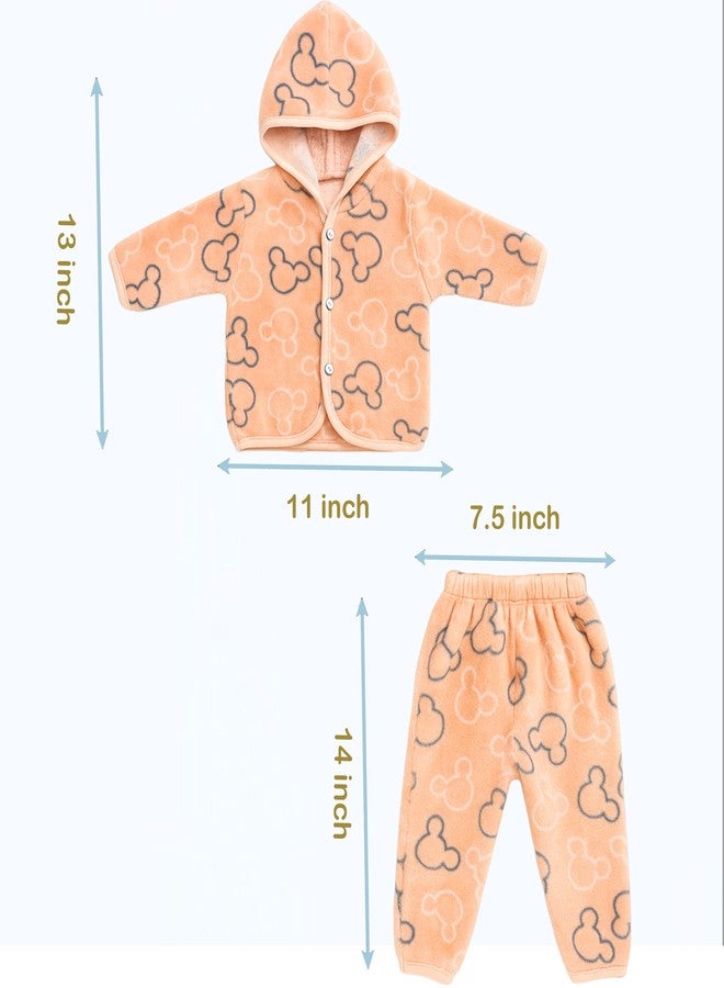 Infantbond by Fareto New Born Baby Winter Wear Hooded Shirt & Pyjama Set - Pack of 2 | 0-3 Months | Soft & Warm | Unisex (Colors May Vary) Multicolour - Image 4