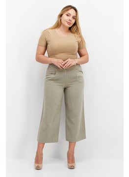 ESPRIT Women Solid High Waist Capri Pants, Pale Khaki  - Image 4