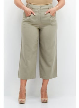 ESPRIT Women Solid High Waist Capri Pants, Pale Khaki  - Image 1