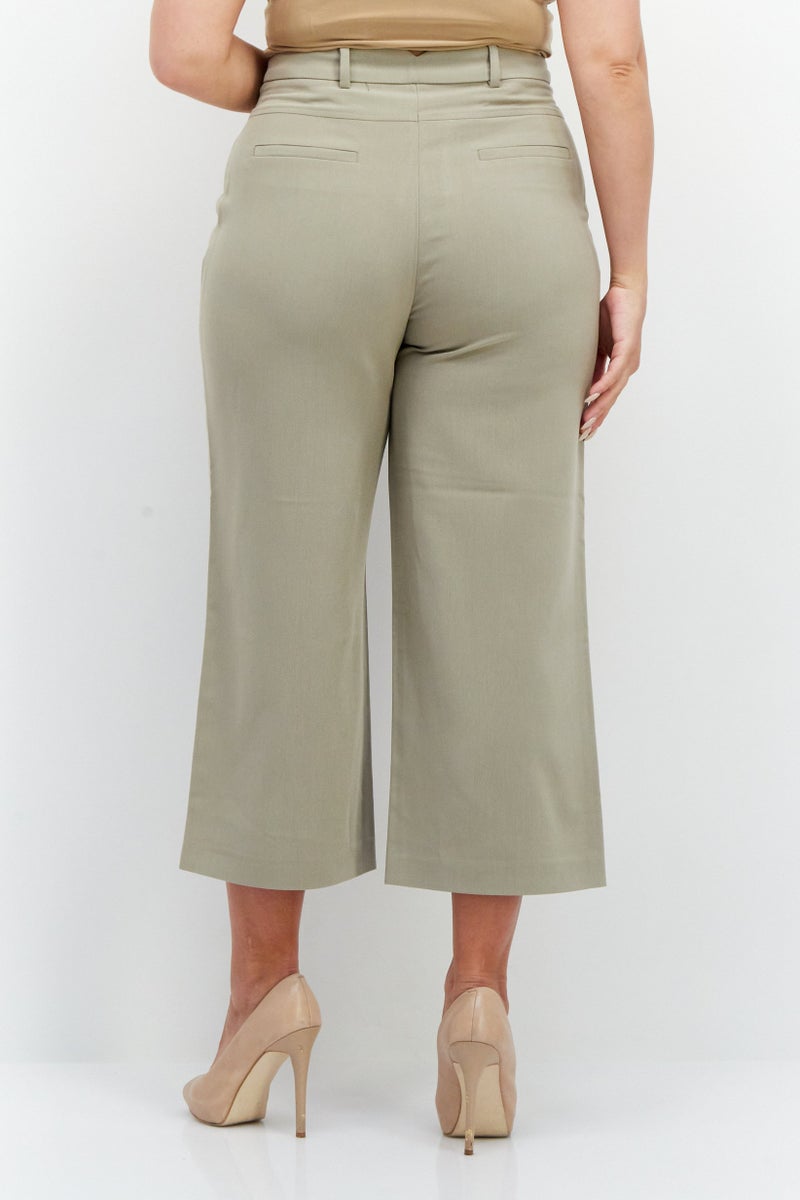 ESPRIT Women Solid High Waist Capri Pants, Pale Khaki  - Image 2