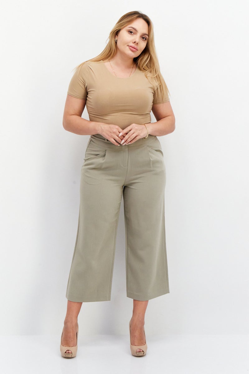 ESPRIT Women Solid High Waist Capri Pants, Pale Khaki  - Image 4