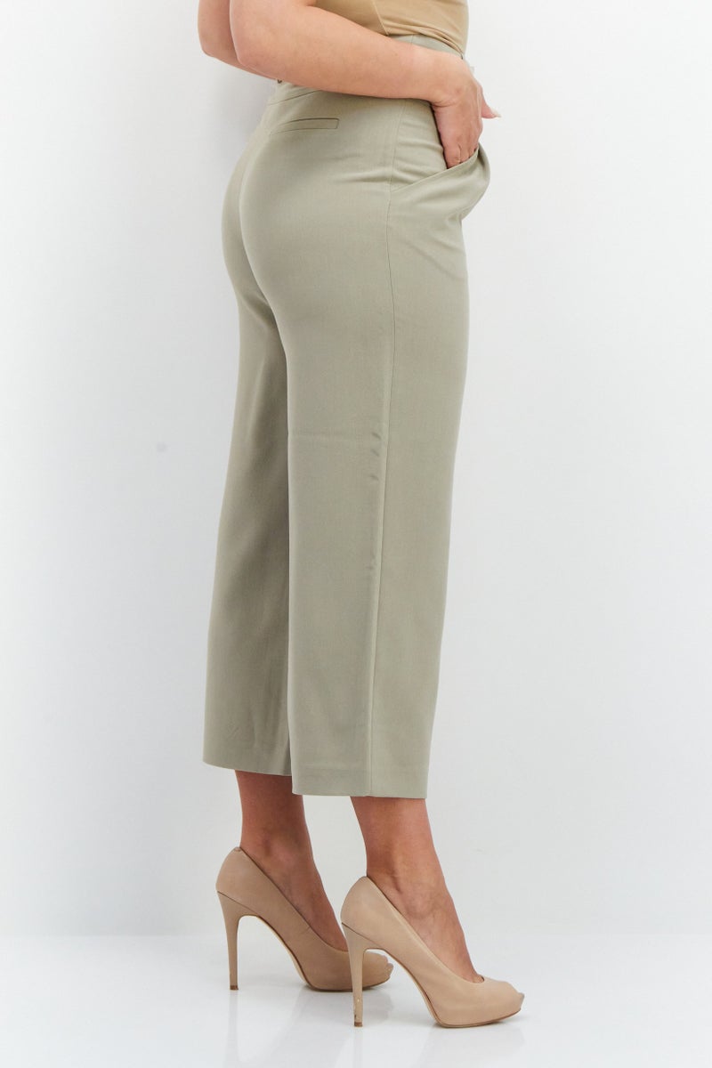 ESPRIT Women Solid High Waist Capri Pants, Pale Khaki  - Image 3