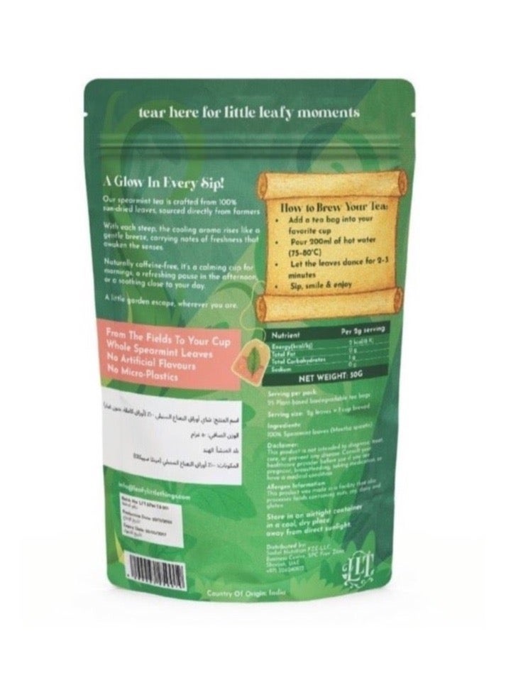 LEAFY LITTLE THINGS Mint Glow Herbal Tea Bags | 100% Spearmint Leaves | Digestive & Hormone Balance Tea | Caffeine-Free | 25 Tea Bags - Image 2