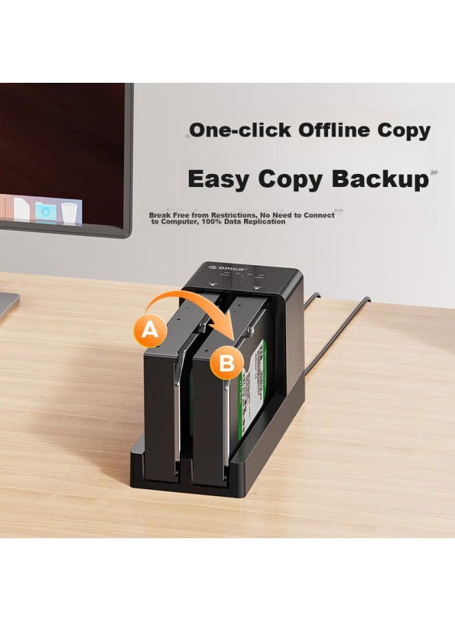 Orico External Hard Drive Dock, Usb 3.0, Offline Copying, 2.5/3.5 Inch Sata/ssd, External Hard Drive Cloner, Dual-bay, 6528us3-c - Image 2
