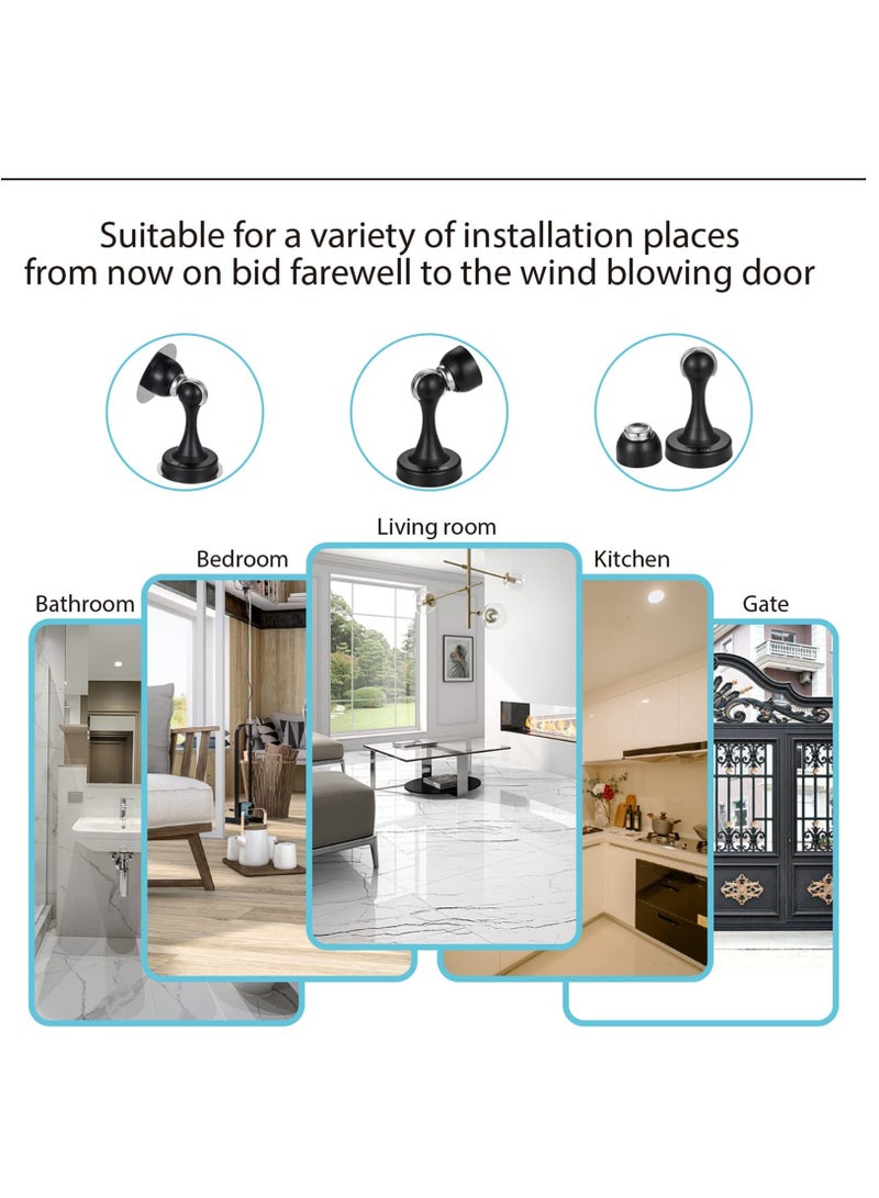 Excefore Door Stopper Wall Protector Black Stainless Steel  Magnetic Stop Catch Double-Sided Adhesive Tape No Drilling Screws for Stronger Mount - Image 4
