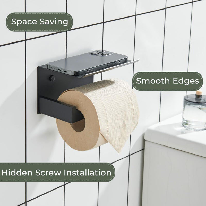 KOKOSIRI Black Toilet Paper Holders with Shelf Bathroom Toilet Paper Roll Holder SUS304 Stainless Steel Wall Mounted  Matte Black  B2010BK - Image 4
