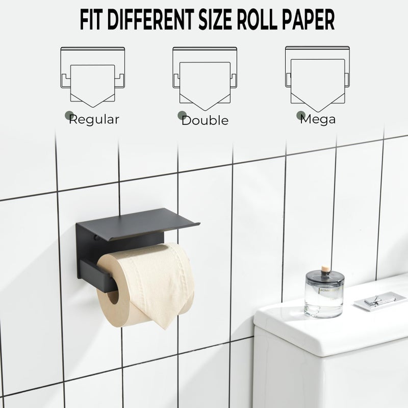 KOKOSIRI Black Toilet Paper Holders with Shelf Bathroom Toilet Paper Roll Holder SUS304 Stainless Steel Wall Mounted  Matte Black  B2010BK - Image 2
