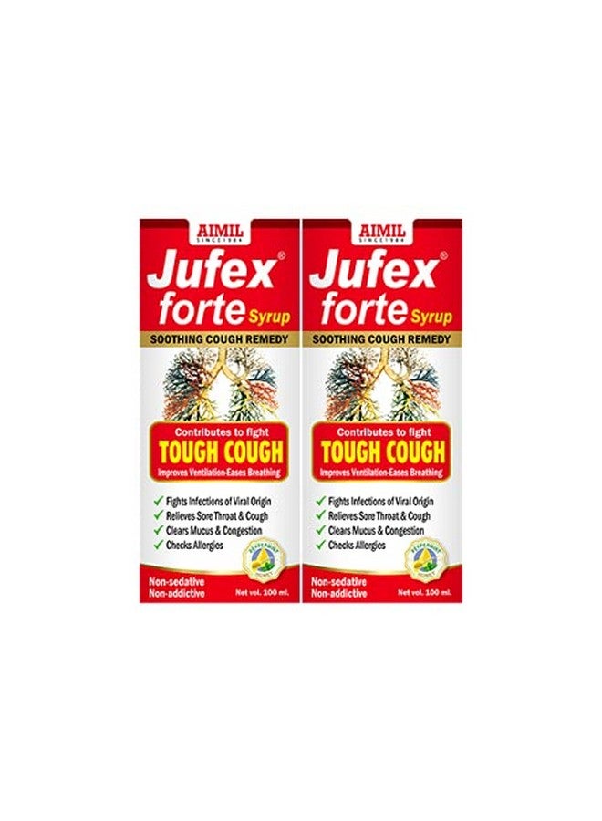 AIMIL Jufex Forte Syrup - 100Ml (Pack Of 2) | Ayurvedic Herbal Syrup For Tough Cough, Sore Throat, Congestion And Respiratory Wellness | Non-Alcoholic & No Drowsiness - Image 1