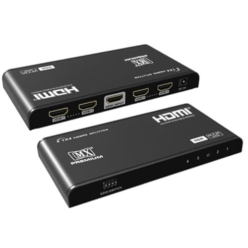 MX موزع HDMI 1x4 منفذ 4K Ultra HD مع محول تيار متردد | 1 مدخل 4 مخرجات مركز HDMI | يدعم 4K/2K، 1080P، عرض مرآة ثلاثي الأبعاد للتلفاز، الشاشة، البروجيكتور، PS3، DVD، STB - Image 1