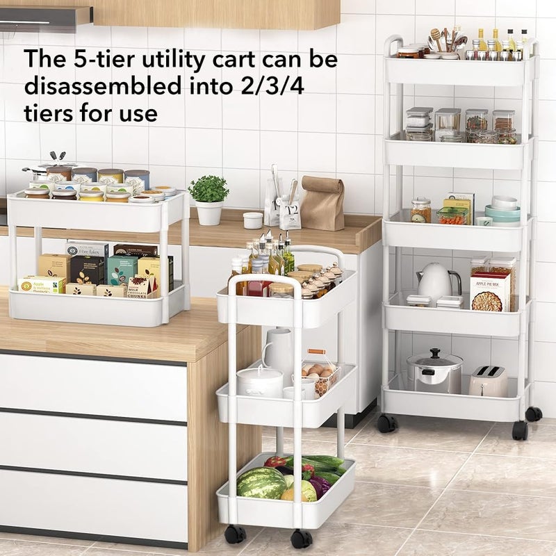 Supvox 5Tier Home Organizer Cart Kitchen Organizer Cart Assembly Organizer Shelf with Wheels Moving Accessories Organizer Home Organizer Cart Bedside Organizer Rack 375x26x72cm - Image 2
