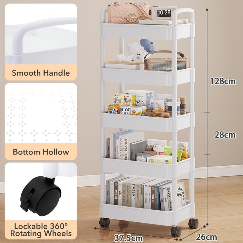 Supvox 5Tier Home Organizer Cart Kitchen Organizer Cart Assembly Organizer Shelf with Wheels Moving Accessories Organizer Home Organizer Cart Bedside Organizer Rack 375x26x72cm - Image 3