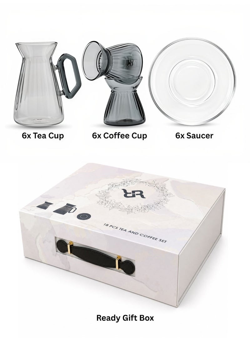Raz 18 Pieces Aura Glass Tea & Coffee Cups Set | Modern Arabic Tea Glasses | Luxury Gift Box - Image 2