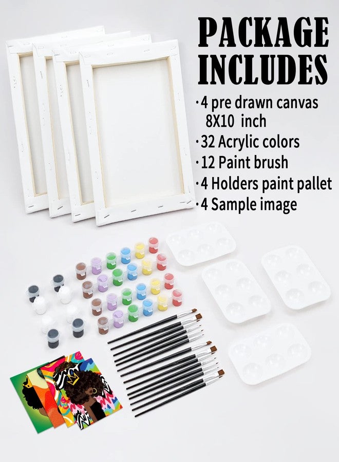 VOCHIC 4 Pack 8x10 Party Kits Canvas Painting Kit Pre Drawn Canvas for Painting for Adults Paint and Sip Supplies Afro Queen BLM Girl Paint Art Set - Image 5