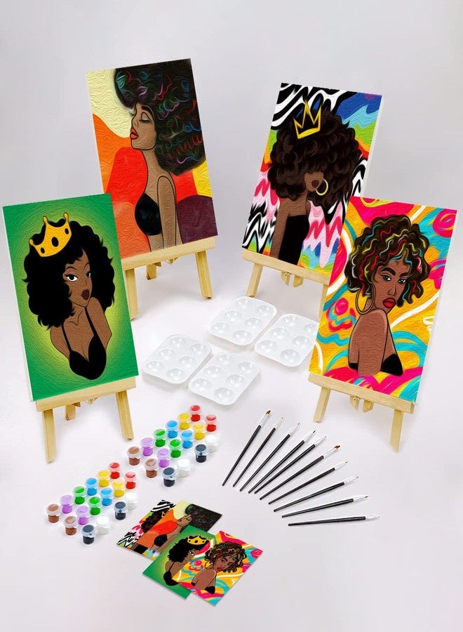 VOCHIC 4 Pack 8x10 Party Kits Canvas Painting Kit Pre Drawn Canvas for Painting for Adults Paint and Sip Supplies Afro Queen BLM Girl Paint Art Set - Image 2