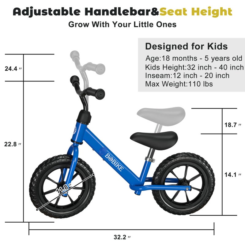 Bobike Toddler Balance Bike Toys for 2 to 5 Year Old Girls Boys Adjustable Seat and Handlebar No-Pedal Training Bike Best Gifts for Kids (Blue) - Image 5
