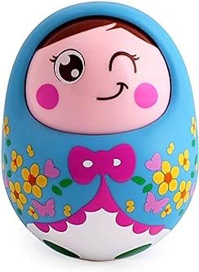 Popsugar - TH979B Push and Shake Tumbler Doll with Happy Face and Sounds Toy for Kids, Blue