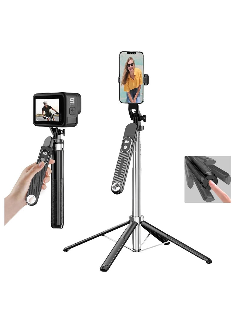 180cm Tripod for iphone, Portable Selfie Stick Tripod with Wireless Remote & 360° Rotating Handle, Phone Stick with One-Click Open for Video Recording, Vlogging, Live Streaming(S25)  - Image 1
