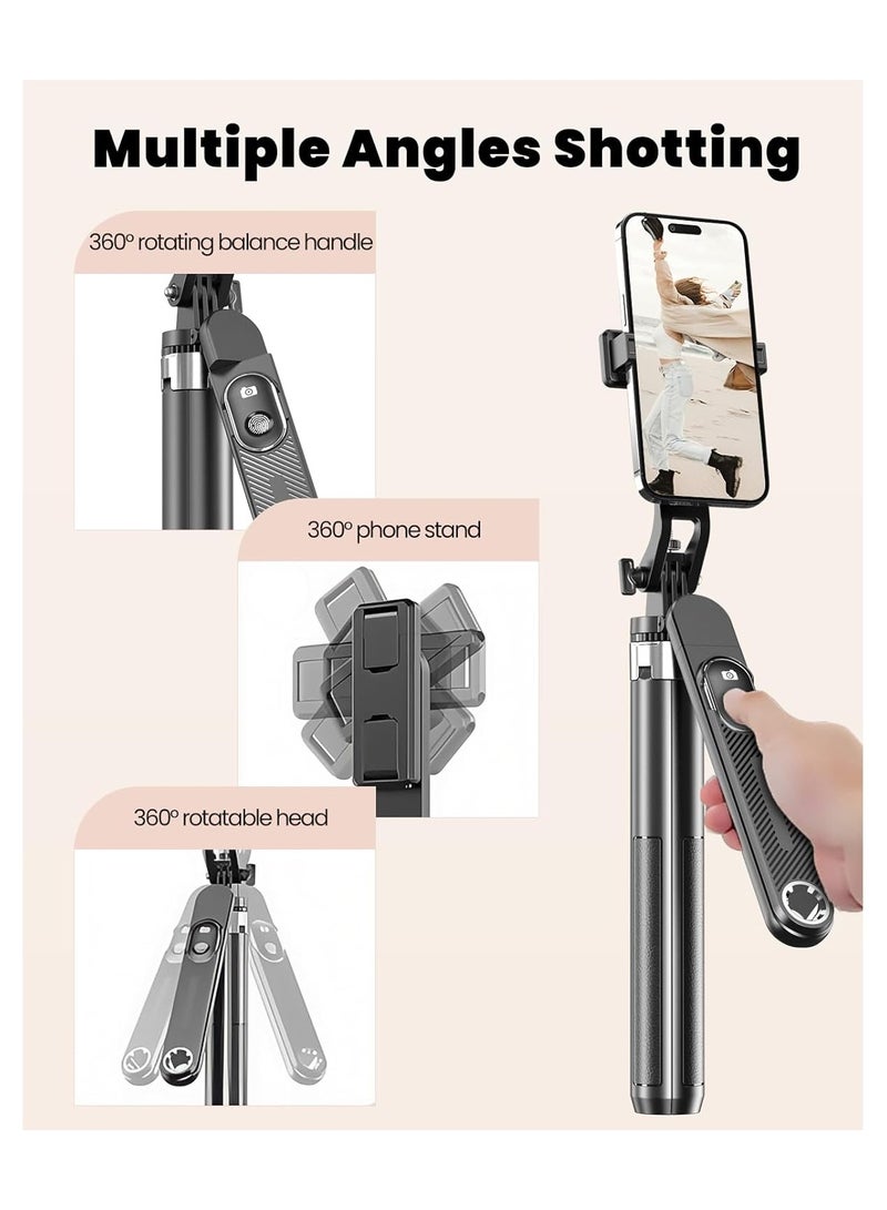 180cm Tripod for iphone, Portable Selfie Stick Tripod with Wireless Remote & 360° Rotating Handle, Phone Stick with One-Click Open for Video Recording, Vlogging, Live Streaming(S25)  - Image 3