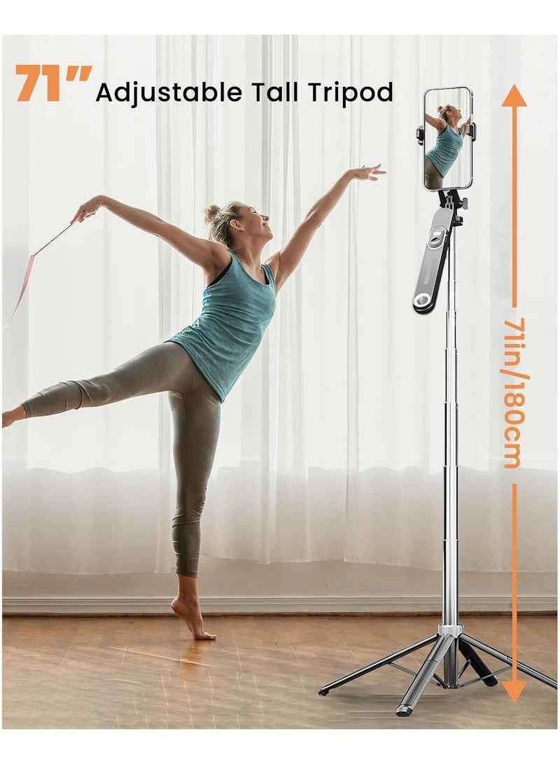 180cm Tripod for iphone, Portable Selfie Stick Tripod with Wireless Remote & 360° Rotating Handle, Phone Stick with One-Click Open for Video Recording, Vlogging, Live Streaming(S25)  - Image 4