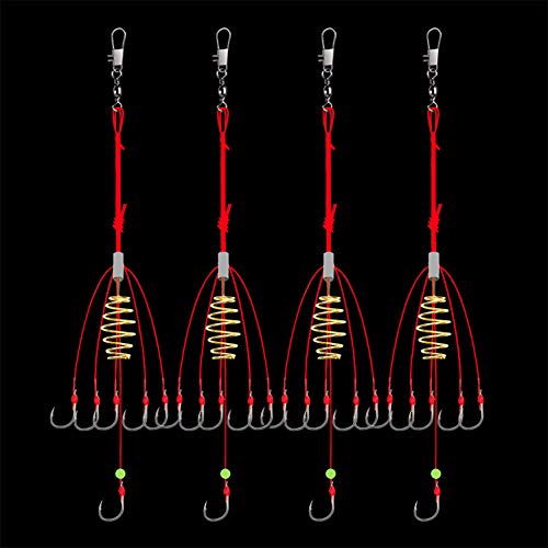Dyxssm Fishing Feeder Carp Fishing Hooks with Fishing Spring Carp Feeder (Pack of 4) (Red, 8#) - Image 1