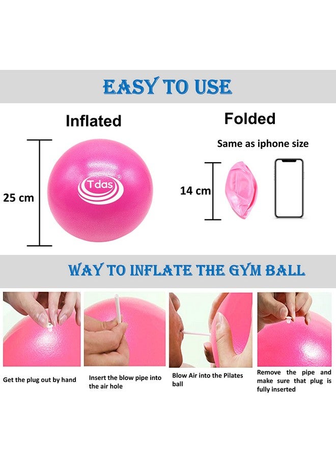 Tdas Mini Gym Ball - 25 CM Exercise Ball with Inflatable Straw Home Gym Swiss Yoga Fitness Physiotherapy Physio Massage Balls Birth Pregnancy Pilates (Pink, 25 CM) - Image 3