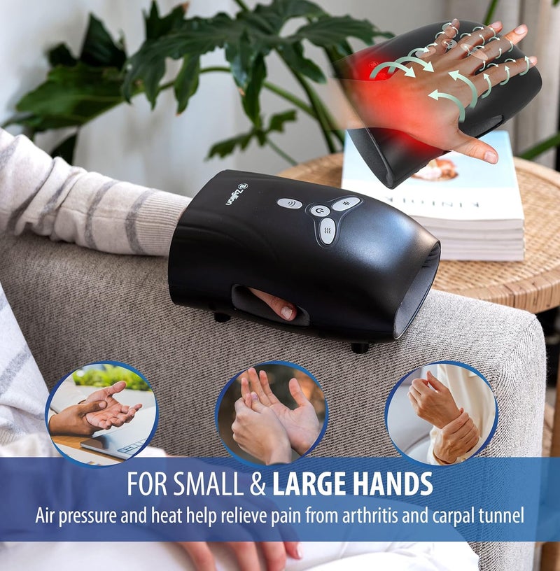 Zyllion Rechargeable Hand Massager with Heat Cordless Electric Compression Massage with Vibration for Arthritis Carpal Tunnel Syndrome Muscle Pain Relief Black ZMA29 - Image 2