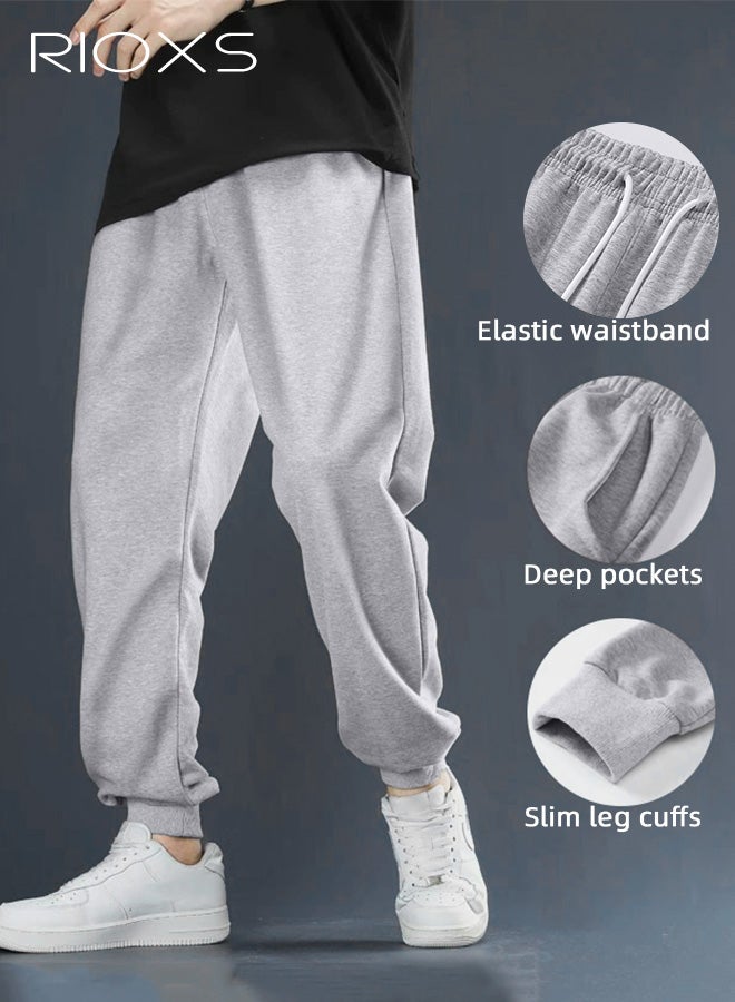 ريوكس 2 قطعة من بنطلونات الجري الرجالية كبيرة الحجم، بنطلونات رياضية ضيقة الساقين للتمرين في صالة الألعاب الرياضية، بنطلونات رياضية مريحة وواسعة للخريف مع جيوب، بنطلونات استرخاء ضيقة قابلة للتهوية مع أربطة للصالة الرياضية والجري وركوب الدراجات والتسلق، أسود + رمادي - Image 2