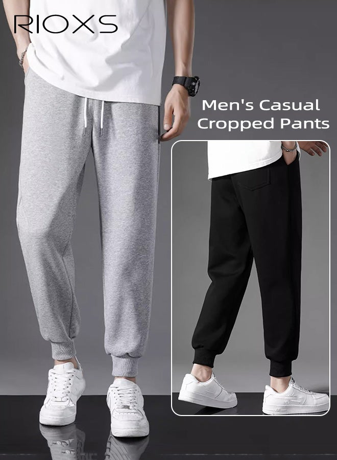 ريوكس 2 قطعة من بنطلونات الجري الرجالية كبيرة الحجم، بنطلونات رياضية ضيقة الساقين للتمرين في صالة الألعاب الرياضية، بنطلونات رياضية مريحة وواسعة للخريف مع جيوب، بنطلونات استرخاء ضيقة قابلة للتهوية مع أربطة للصالة الرياضية والجري وركوب الدراجات والتسلق، أسود + رمادي - Image 5
