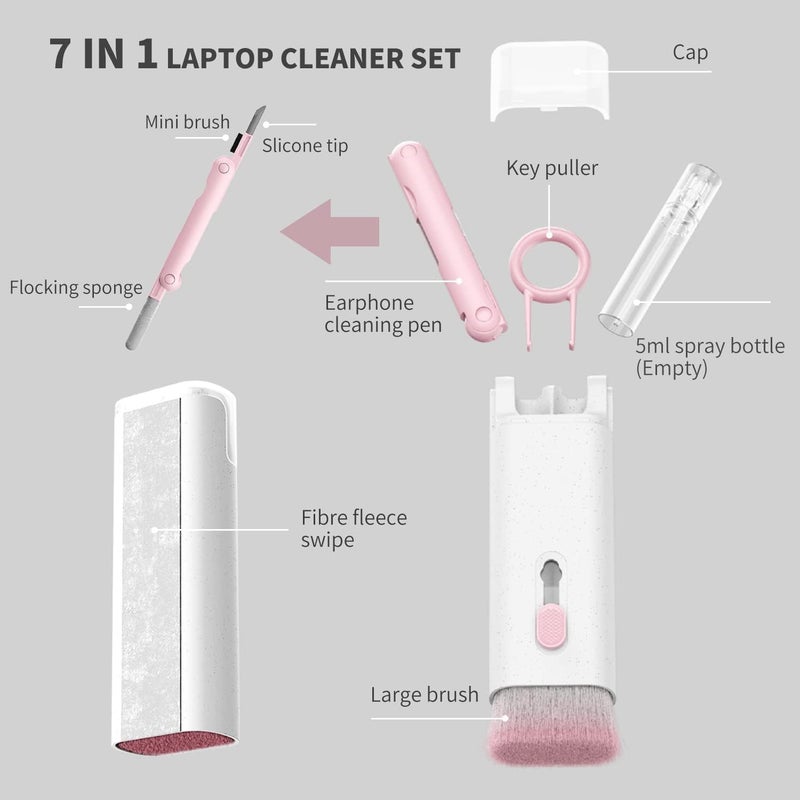 WiredCom 7 in 1 Multi-Function Laptop Cleaning Brush/Keyboard Cleaning kit/Gadget Cleaning kit Gap Duster Key-Cap Puller for Laptop,Monitor,Keyboard and Earphones with Spray Bottle - Image 3