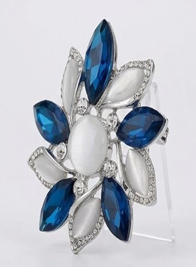 Eksha® Elegant Pearl & Crystal Flower Brooch Pin, Luxury Rhinestone Wedding Brooch for Saree, Dress, Shawl, Scarf, Party & Engagement Jewelry, Crystal Flower Pearl Brooch Fashion (H1 562) - Image 3