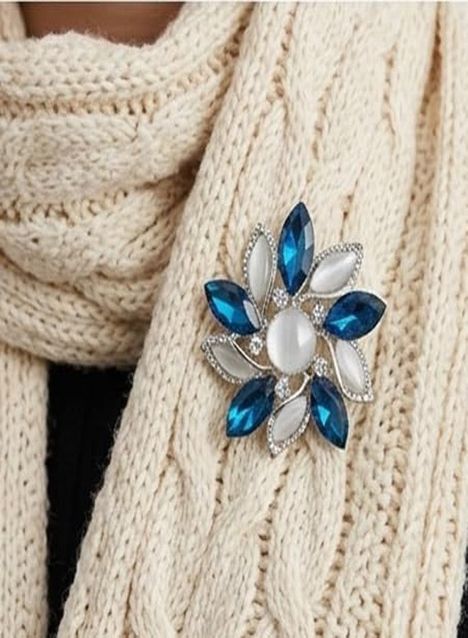 Eksha® Elegant Pearl & Crystal Flower Brooch Pin, Luxury Rhinestone Wedding Brooch for Saree, Dress, Shawl, Scarf, Party & Engagement Jewelry, Crystal Flower Pearl Brooch Fashion (H1 562) - Image 5
