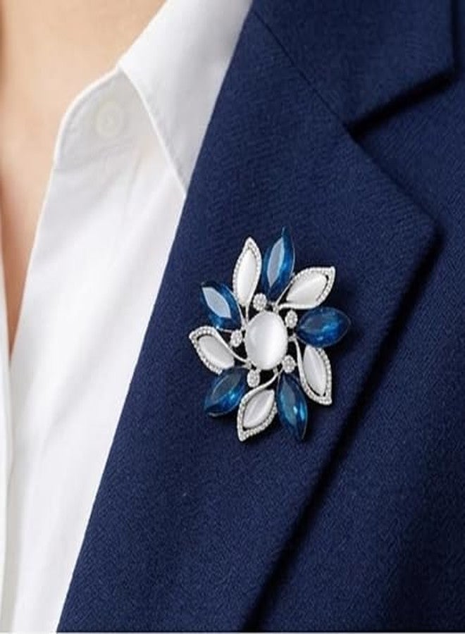 Eksha® Elegant Pearl & Crystal Flower Brooch Pin, Luxury Rhinestone Wedding Brooch for Saree, Dress, Shawl, Scarf, Party & Engagement Jewelry, Crystal Flower Pearl Brooch Fashion (H1 562) - Image 2