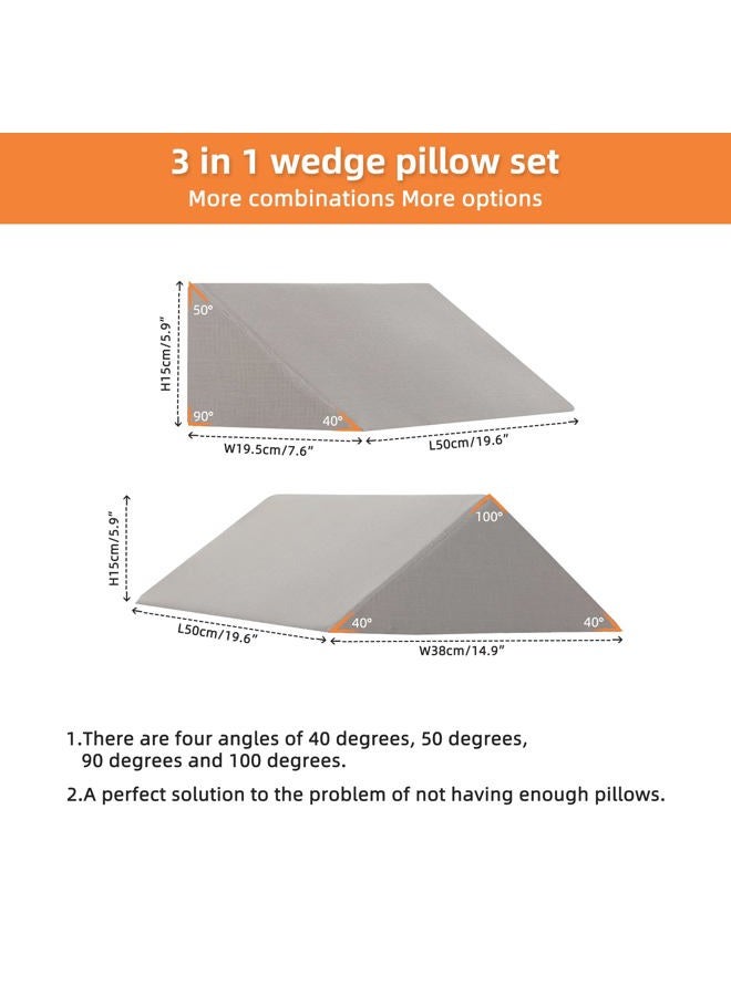 Fanwer Bed Wedges & Body Positioners (3 in 1), 40 Degree Wedges for Bed Positioning,Positioning Pillows for Elderly, Wedge Pillow for Bed Sores, Side Sleeping, After Surgery,Back Pain,Grey - Image 2