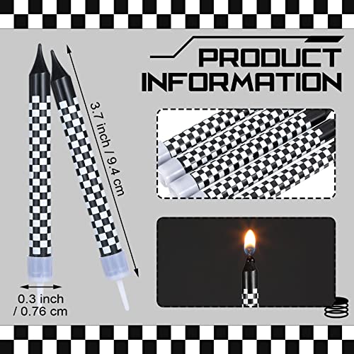 Cindeer 12 Pcs Racing Cars Themed Birthday Candles Black and White Checkered Flag Cupcake Topper for Racing Cars Party Decoration Baby Shower for Boys Children - Image 4